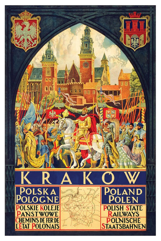 Visit Krakow Polska Poland Polen Polish State Railways Train Railroad Tourism Vintage Travel Cool Wall Decor Art Print Poster 12x18