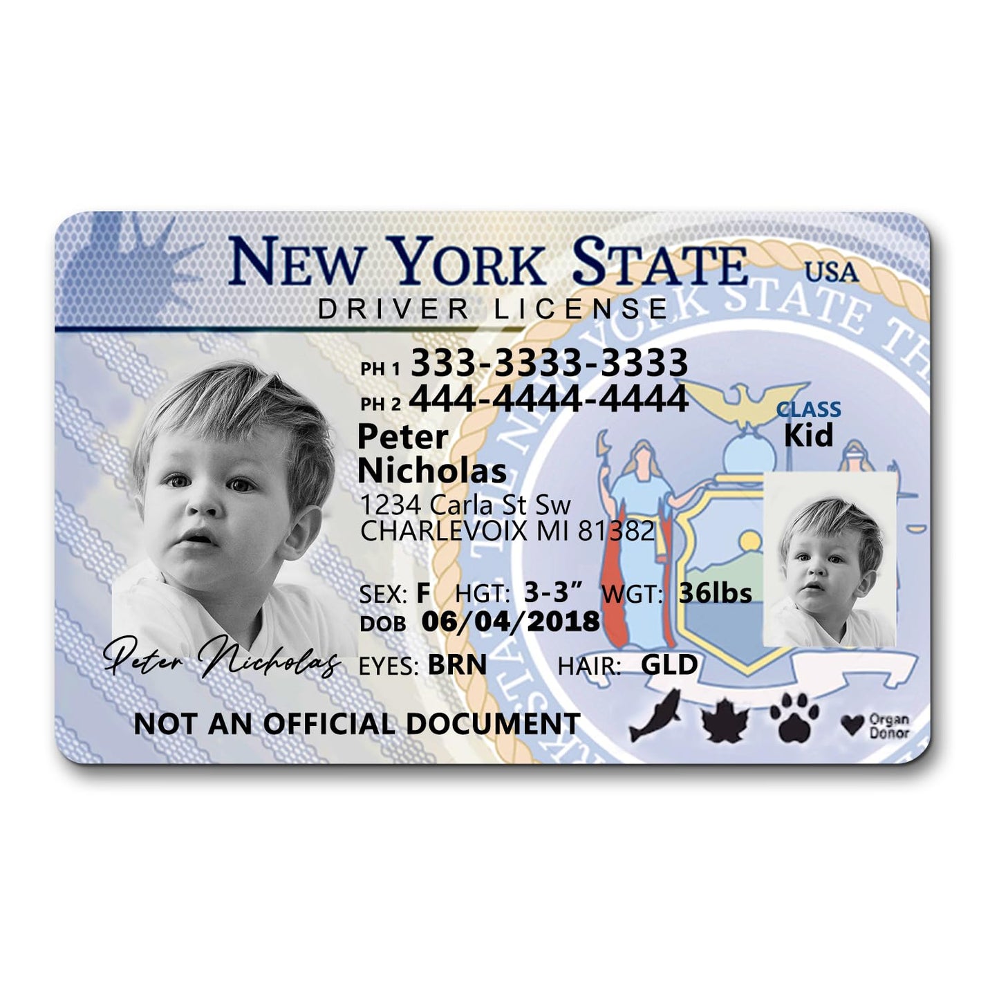 Kid ID Card Novelty Driver License Card For Children Under 12 Years Child Safety ID Badges With Phone Number Custom ID Card Anti-loss