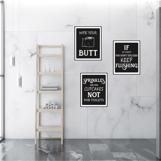 9 Pieces Bathroom Wall Art Wall Decor, Funny Vintage Bathroom Sign Bathroom Quotes Sayings Art Prints Bathroom Posters for Wall Restroom Bathroom Decor Pictures, Unframed (White Font)