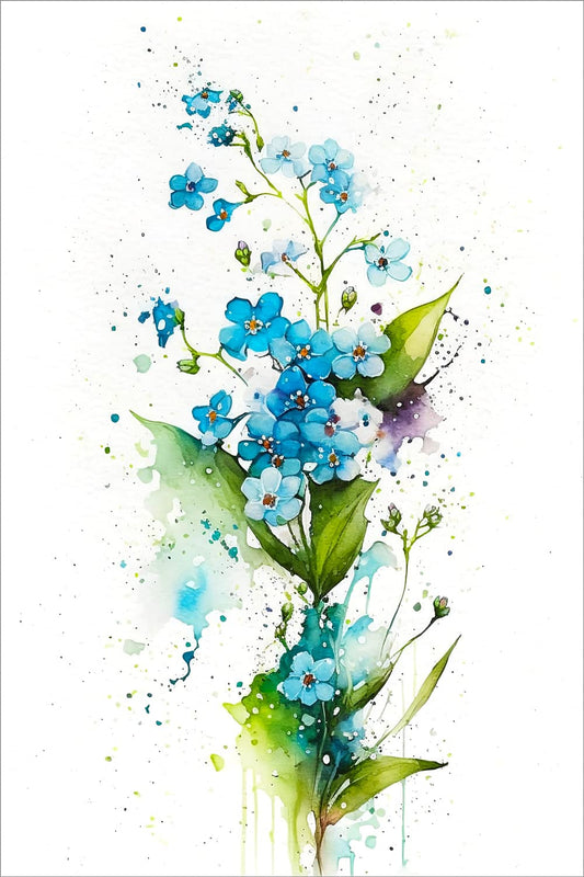 7Dots Art. Watercolor Flowers Art. Watercolor Art Print, poster size, bedroom, and kid's room. No frames included. (forget-me-not)