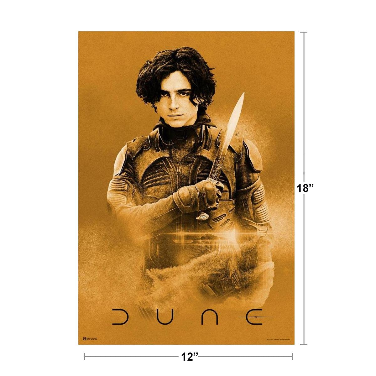 Dune Paul Atreides With Knife Savior Timothee Chalamet Graphic Official Merchandise 2021 Movie Merch Denis Villeneuve Film Frank Herbert Book Series It Begins Cool Wall Decor Art Print Poster 12x18