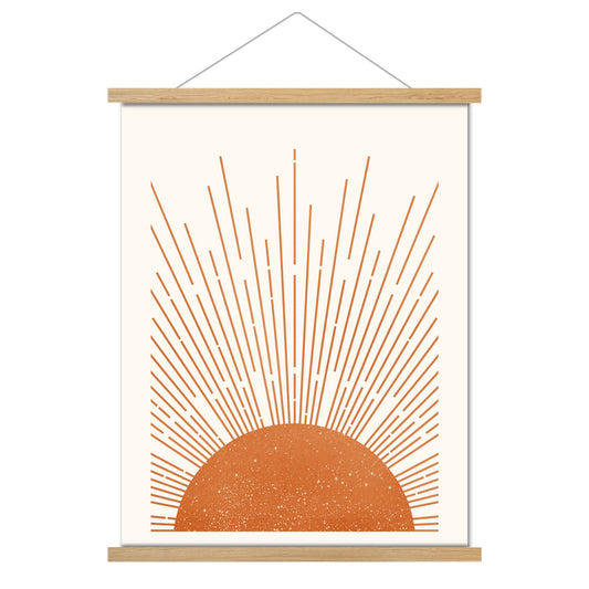 Boho Sun Wall Art Magnetic Poster Hanger Frame Wooden Magnet Canvas Artwork Sun Wall Art Rising on the Horizon Geometric Nature Illustrations Line Art Poster Hanger for Living Room Bathroom 12"x16"