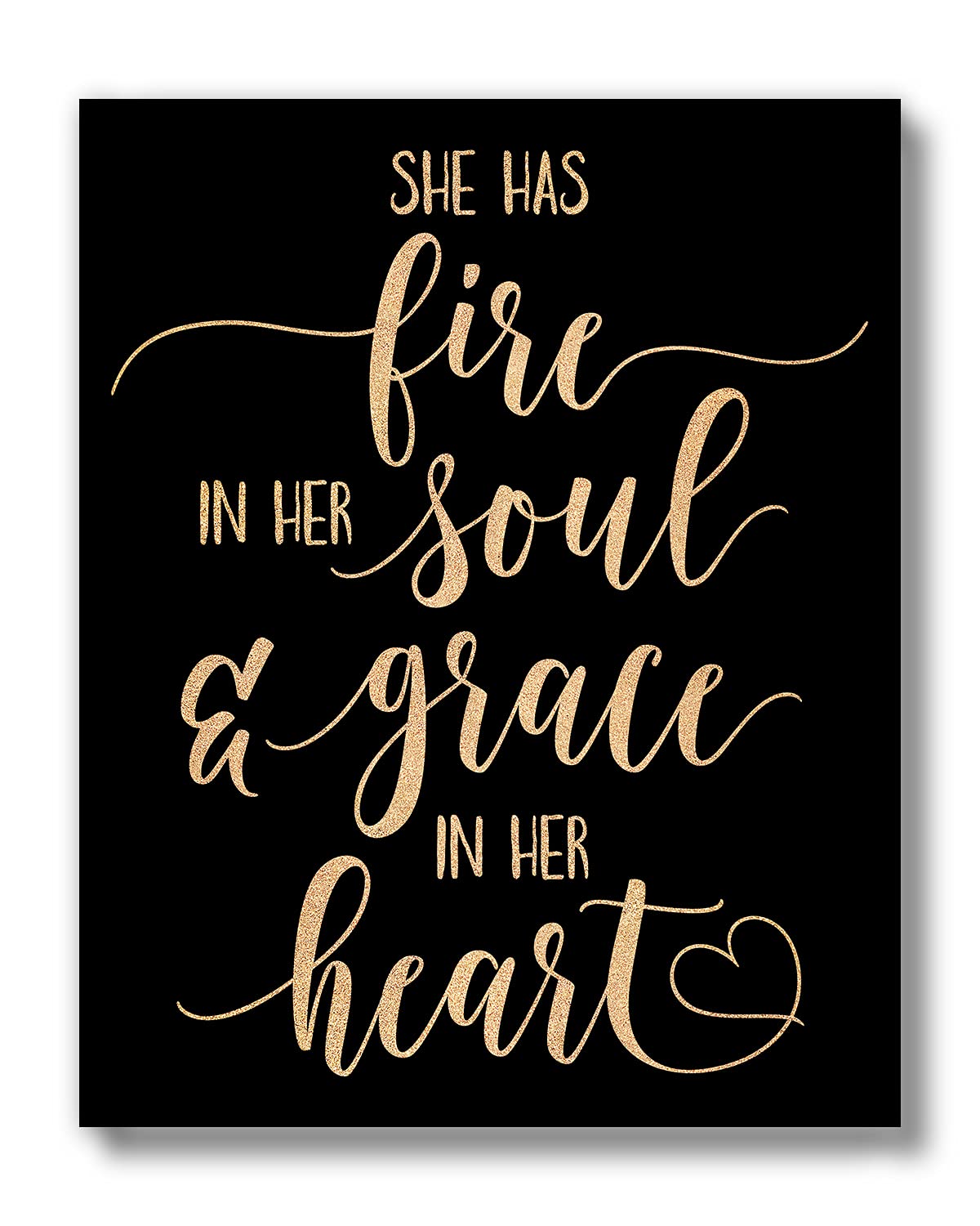 Brooke & Vine Inspirational Women Teen Girls Room Wall Decor Art Prints (UNFRAMED 8 x 10) Gift of Motivational Quote Posters Office Bedroom (She Has Fire In Her Soul - Black and Gold)