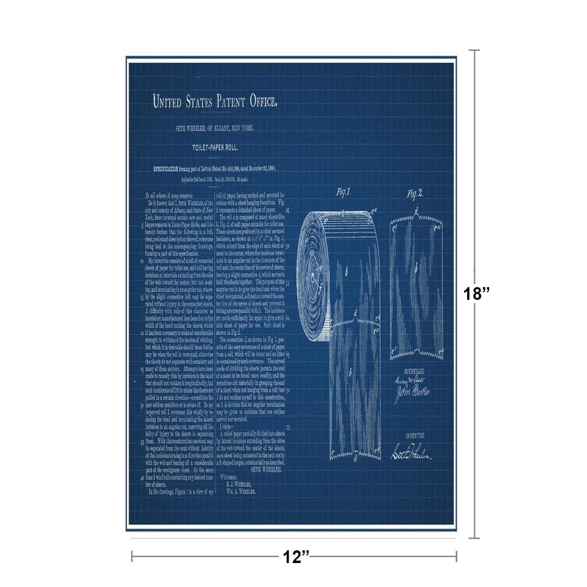 Toilet Paper Roll Official Patent Blueprint Cool Wall Decor Art Print Poster 12x18