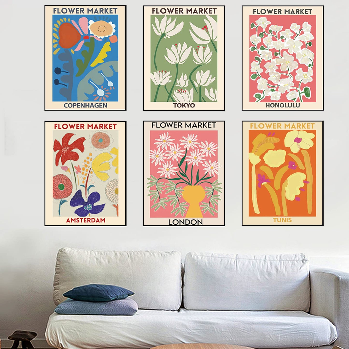 Flower Market Poster Set Of 6 ,Flower Market Wall Art Flower Market Poster London Tokyo Copenhagen Flowers Wall Art Painting Prints Flower Picture Wall Decor for Living Room Bathroom Decor Unframed