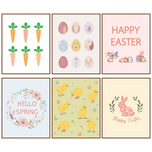 6 Pcs Easter Boho Wall Art Bunny Wall Decor 8 x 10 In Canvas Pastel Aesthetic Wall Decor Unframed Bedroom Decor Pictures for Wall Holiday Poster Prints for Living Room (carrot)