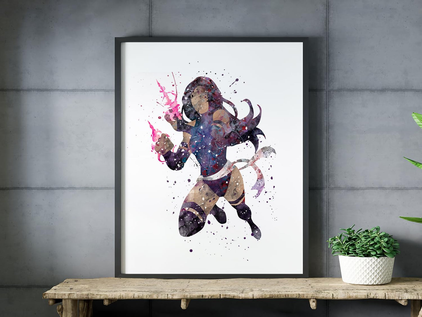 Psylocke Prints, X-Men Watercolor, Nursery Wall Poster, Holiday Gift, Kids and Children Artworks, Digital Illustration Art