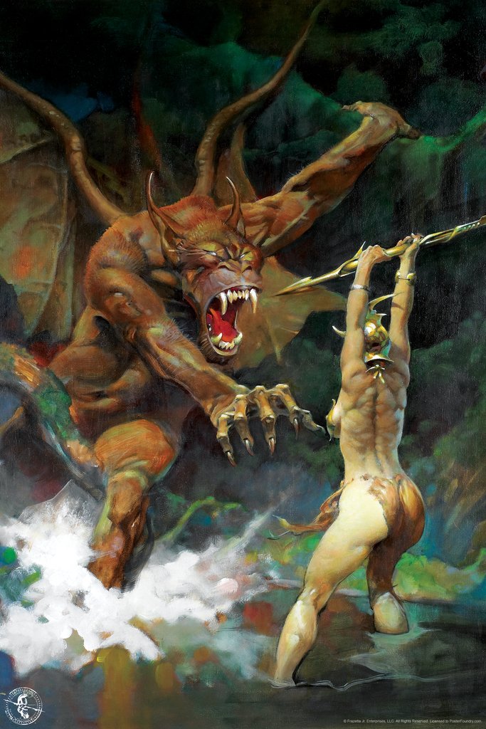 Beauty and Beast By Frank Frazetta Wall Art Gothic Fantasy Decor Frank Frazetta Artwork Scary Art Prints Horror Battle Posters Frazetta Illustration Woman War Cool Wall Decor Art Print Poster 12x18
