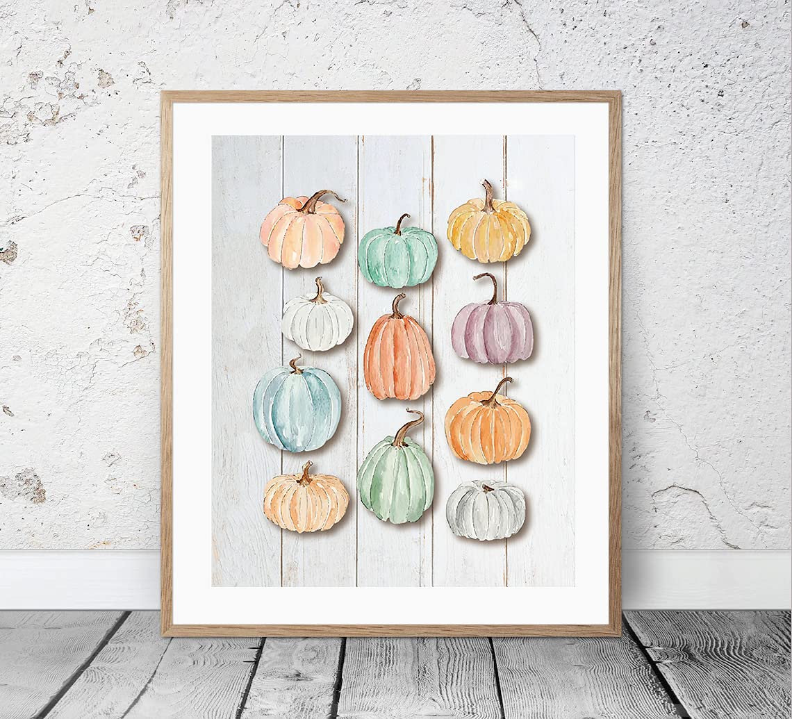 Gubrandin Watercolor Fall Wall Art Colorful Pumpkins Print Farmhouse Halloween Decorations Living Room Thanksgiving Harvest Gift Rustic Country Poster For farm (8x10 inch，Set of 4，Unframed)