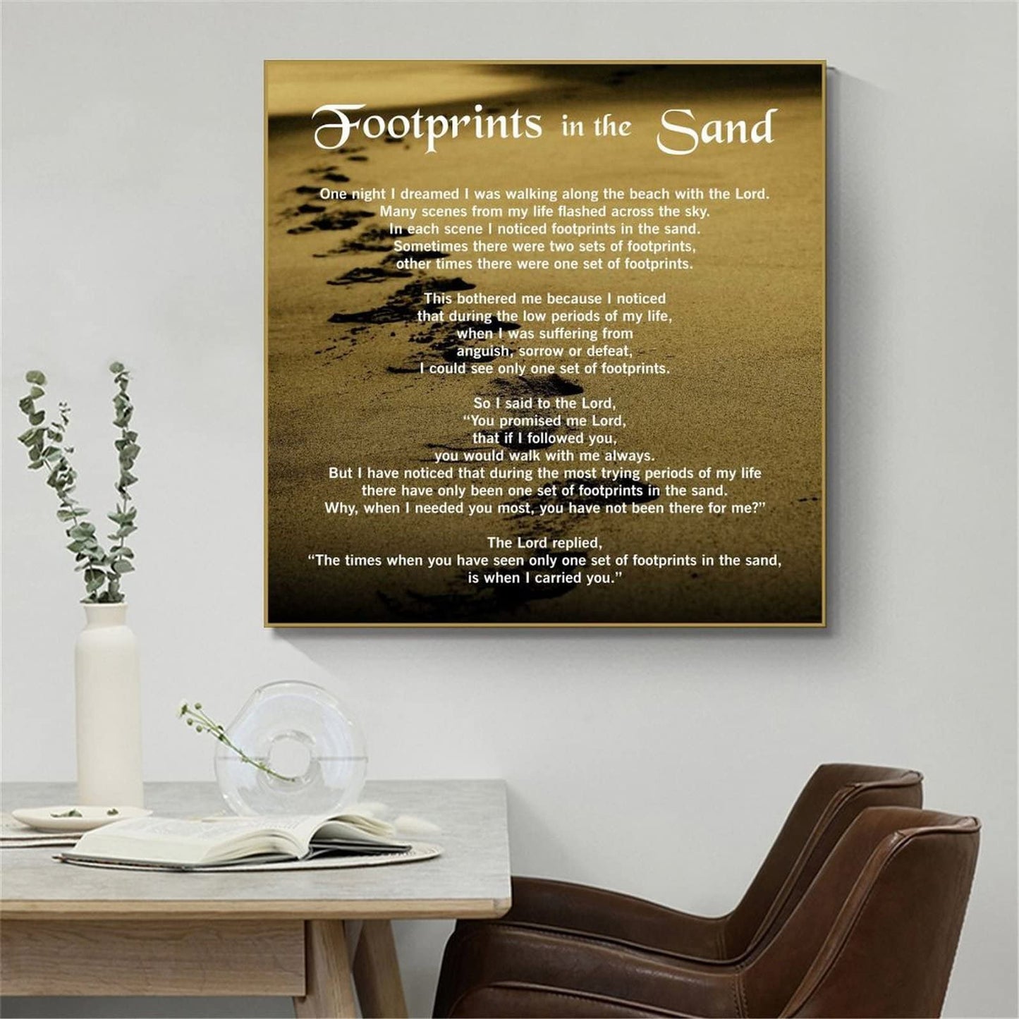 QFART Print Art Footprints in The Sand Inspirational Poem Art Print Posters HD Canvas Print Posters Modern Home Decor Wall Art Canvas UnFramed,12x12inch(30x30cm)
