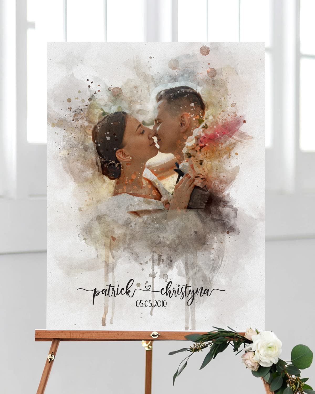 Personalized Anniversary Print Custom Wedding gift Poster Watercolor Portrait Photo