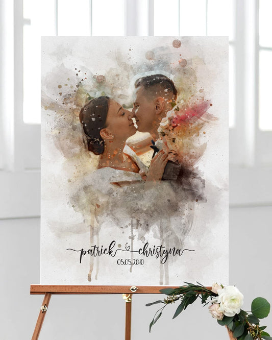 Personalized Anniversary Print Custom Wedding gift Poster Watercolor Portrait Photo