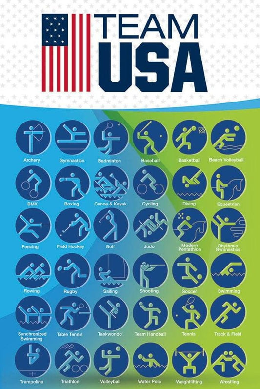 Team USA Olympics Sports Poster Classroom Room School Office Gym Motivation Motivational Inspiration Inspirational America United States Picture Photograph Cool Wall Decor Art Print Poster 24x36