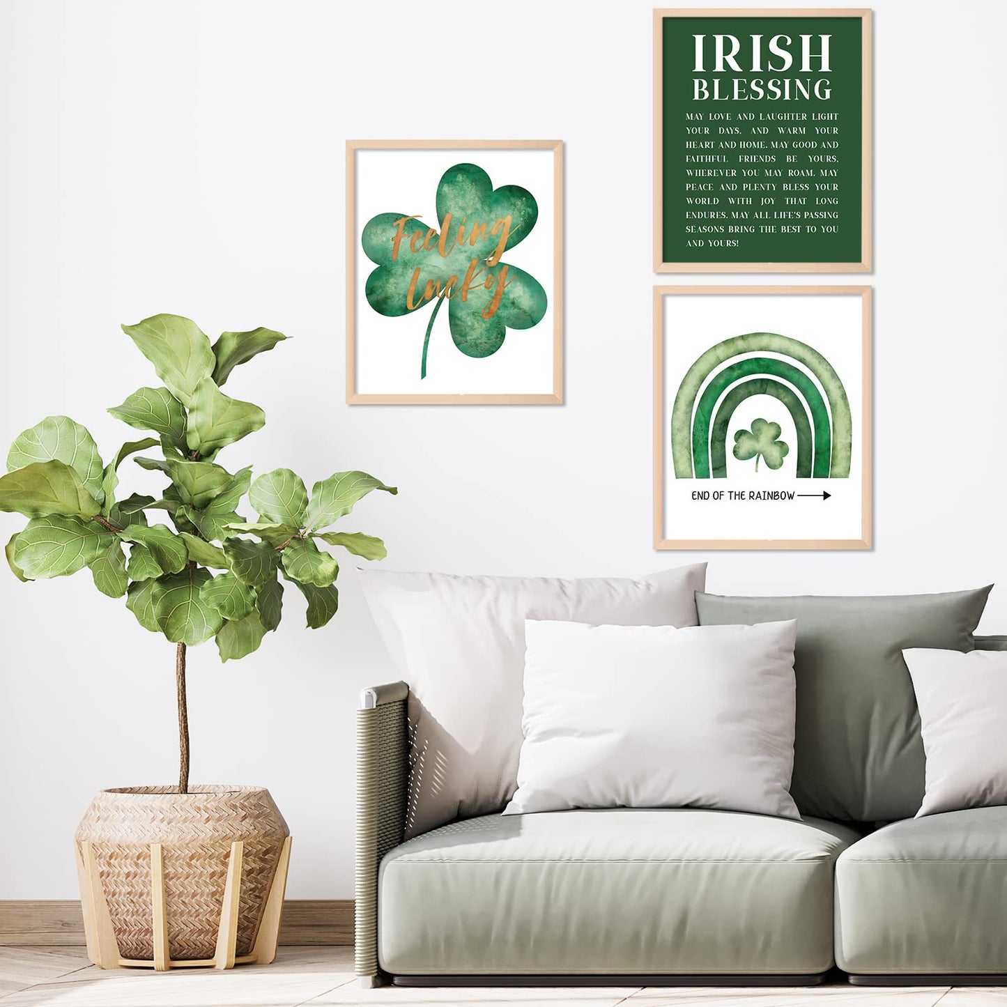 Whaline 8Pcs St Patrick's Day Wall Art Prints 8x10 Inch Watercolor Shamrock Art Poster Irish Lucky Clover Art Prints St Patrick's Day Poster for Gallery Wall Home Living Room Bedroom Decor (NO FRAME)