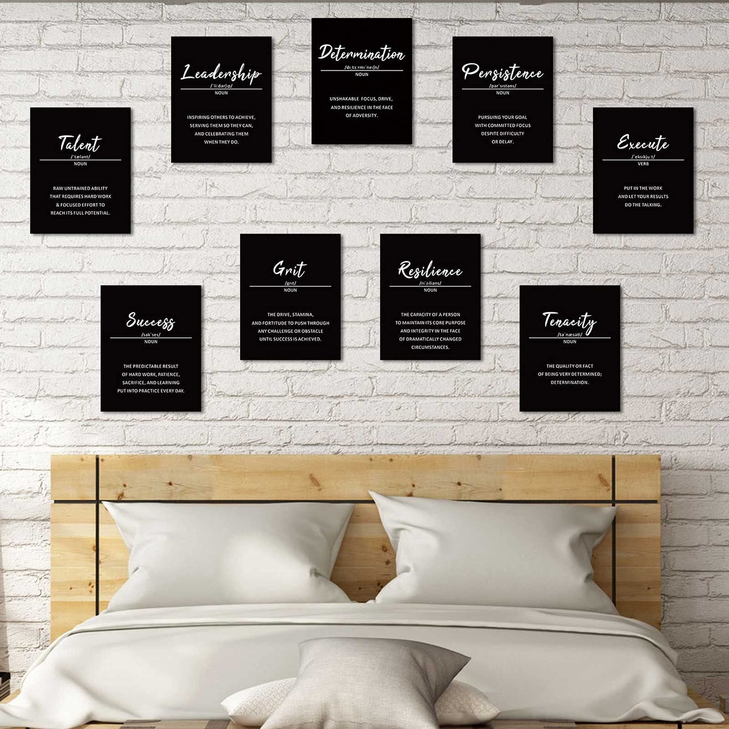 9 Pieces Inspirational Phrases Wall Art Prints Motivational Sayings Quote Poster Positive Print Decoration for Teens Adults Living Room Office Classroom College Decor, Unframed, 8 x 10 Inch (Black)