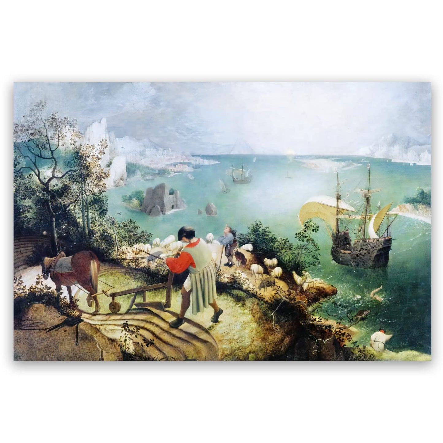 ZZPT Pieter Brueghel The Elder Prints - Landscape with the Fall of Icarus Poster - Modern Canvas Wall Art Famous Painting Reproduction for Living Room Office Unframed (12x18in/30x45cm)