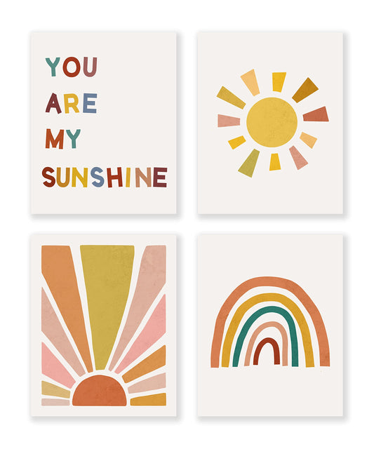 LiTiu Boho You Are My Sunshine Sun Sunshine Rainbow Nursery Wall Art Poster Prints Decor,8”x10”Set Of 4, Bohemia Artwork Boho Lover Gifts Decorations For Girls Room Classroom
