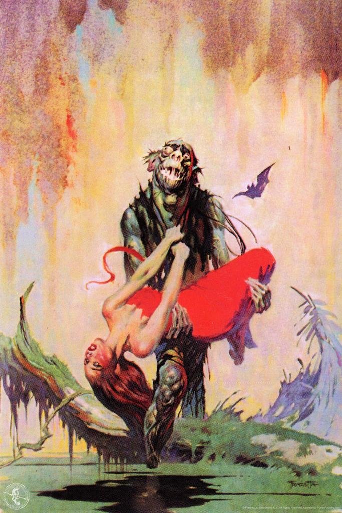 Swamp Thing by Frank Frazetta Wall Art Gothic Fantasy Decor Frank Frazetta Artwork Scary Art Prints Horror Swamp Posters Frazetta Illustration Woman Monster Thick Paper Sign Print Picture 8x12
