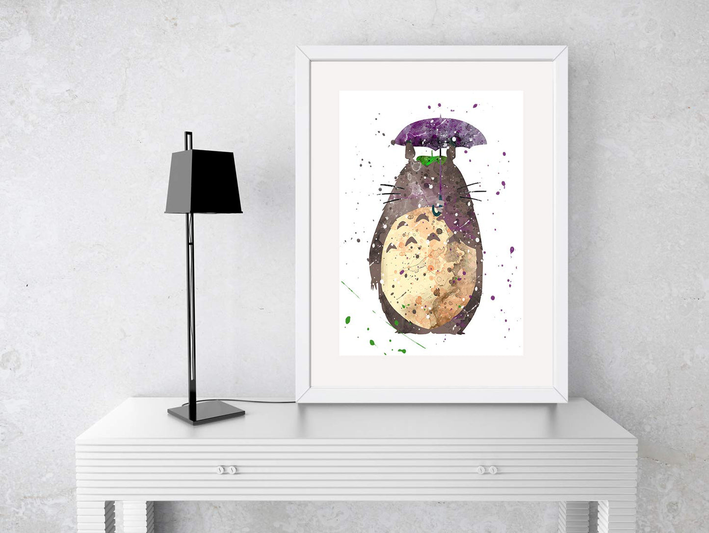 Totoro with Umbrella Prints, Anime Watercolor, Nursery Wall Poster, Holiday Gift, Kids and Children Artworks, Digital Illustration Art