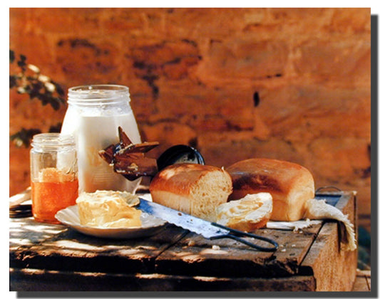 Country Picture Homemade Bread Butter Gore Food Still Life Wall Decor Art Print Poster (16x20)