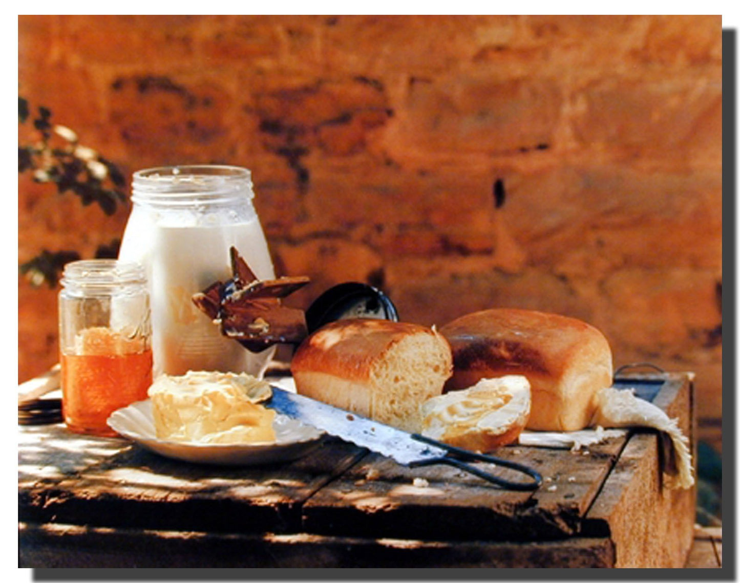 Country Picture Homemade Bread Butter Gore Food Still Life Wall Decor Art Print Poster (16x20)