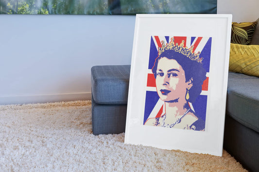 Queen Elizabeth II UK Union Flag Pop Art Portrait Wall Art Poster Modern Wall Decor for Home Bedroom Living Room Family Decorative Queen Poster Painting Cool Wall Decor Art Print Poster 12x18