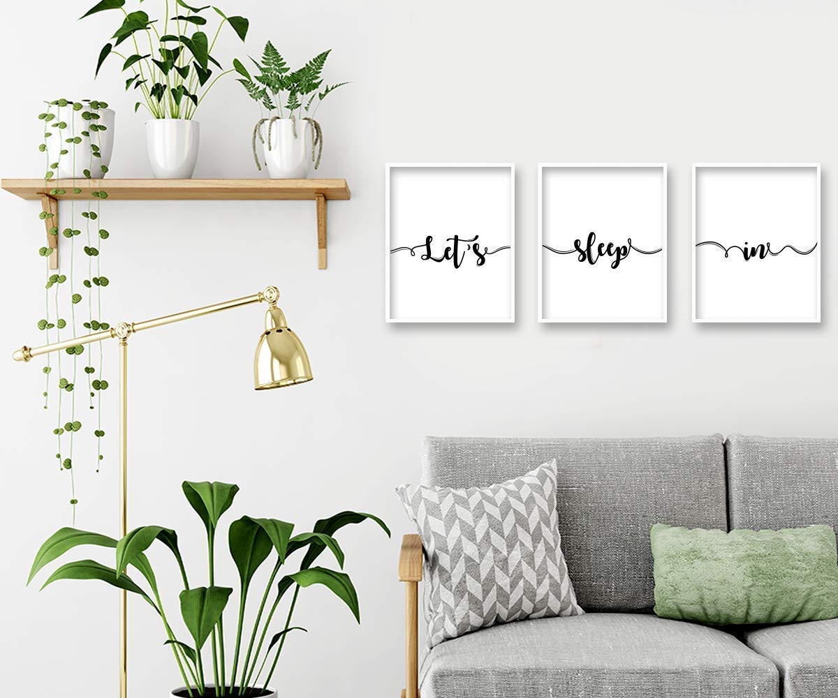 Let's Sleep In Room Decor Cute Wall Decor - Art Set of 3 Prints - Unframed 8x10 - Bedroom Home Decor Poster - Minimalist Living Room Decoration