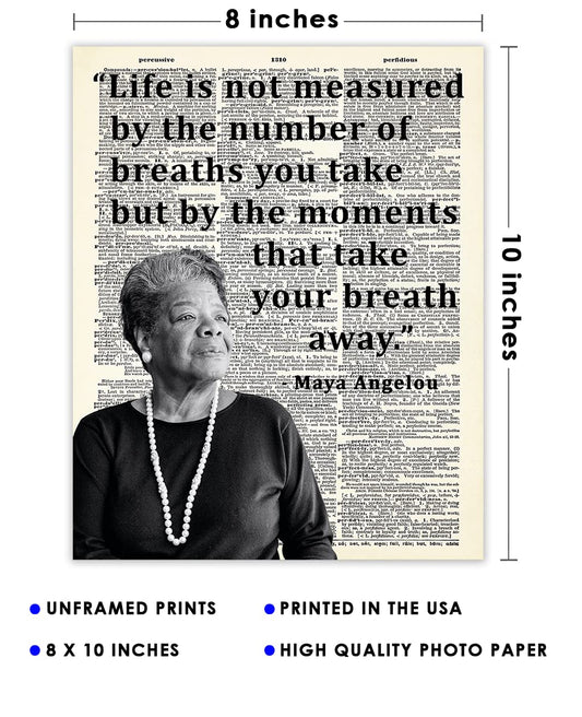 Inspirational Wall Art Poster "Life is not Measured…", Maya Angelou 8x10 Dictionary, Motivational Wall Art & Positive Affirmations Wall Decor for Bedroom, Teen Girl, Boy & Office Decor for Men, Women