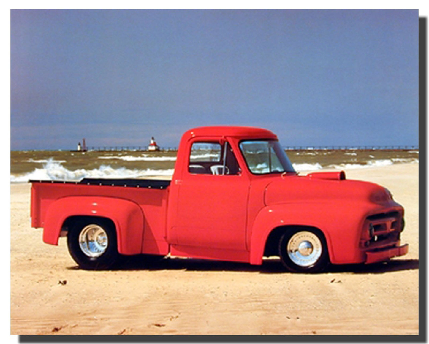 Vintage Red Ford F-100 Pickup Truck Harley Koopman Wall Decor Art Print Poster (16x20)