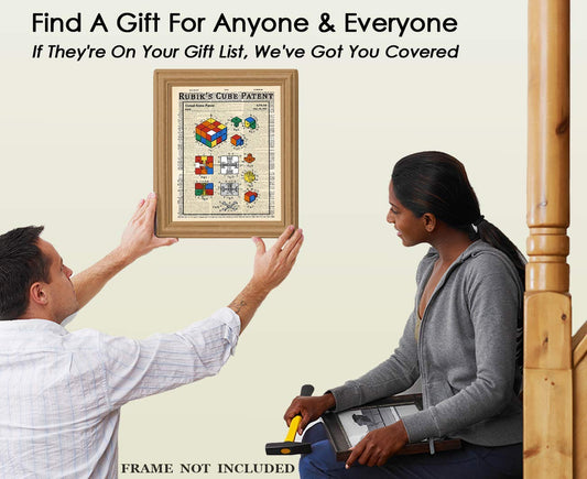 Vintage Rubik's Cube Patent Print: 8x10 Unframed Aesthetic Wall Posters & Unique Art Prints Picture for Bathroom, Home, Man Cave, Dorm, Office & Bar Wall Decor Poster - Creative Housewarming Gift Idea