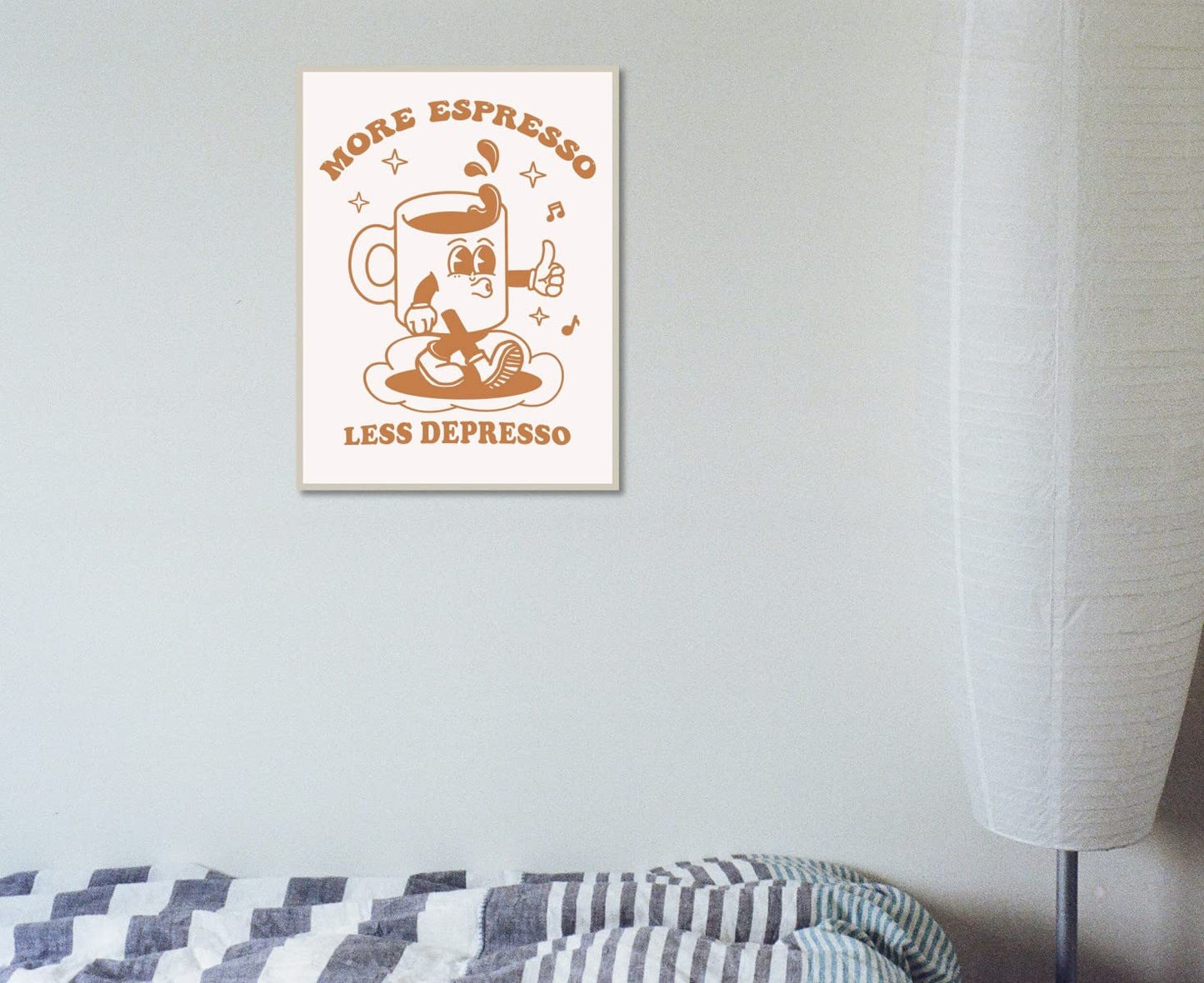 MINI ZOZI Retro Wall Art Room Decor Cute Aesthetic Poster 12"x16" Vintage Pastel More Espresso Less Depresso Trendy For Bedroom Bathroom & Dorm Large Size Kidcore Beige Prints For Teens Girls Unframed