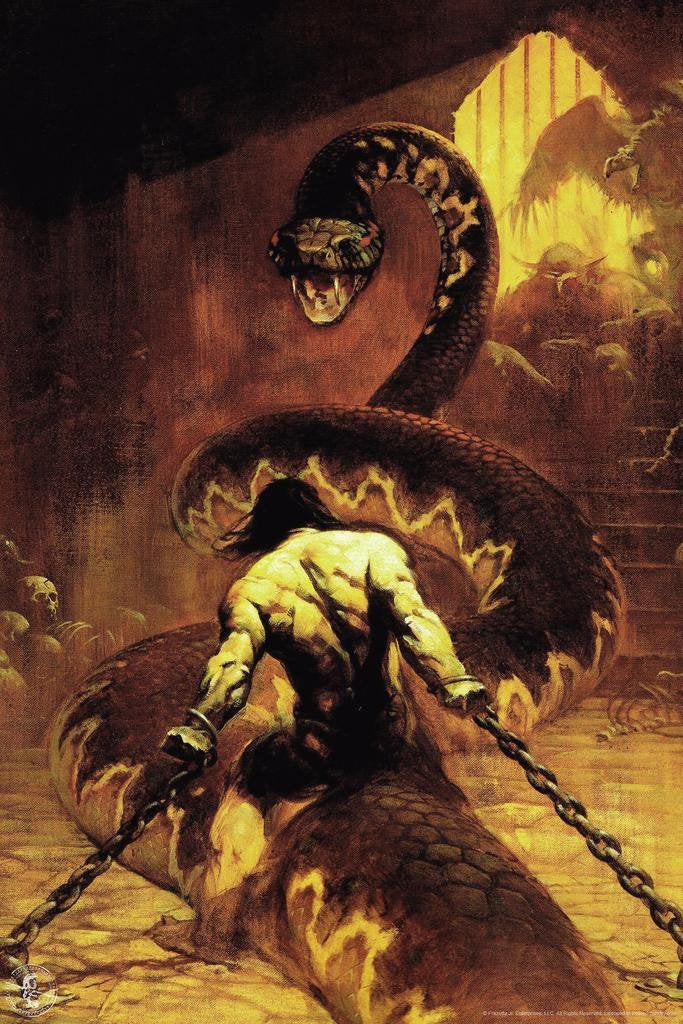 Chained by Frank Frazetta Wall Art Gothic Fantasy Decor Frank Frazetta Artwork Scary Art Prints Horror Battle Posters Frazetta Illustration Death War Snake Thick Paper Sign Print Picture 8x12