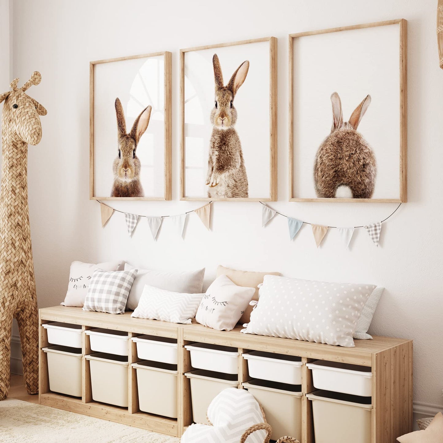 AnyDesign 3Pcs Easter Bunny Wall Art Prints 8 x 10 Inch Baby Bunny Rabbit Art Poster Cute Brown Rabbit Prints Room Decor Aesthetic for Nursery Wall Kids Bedroom Home Decor(NO FRAME)