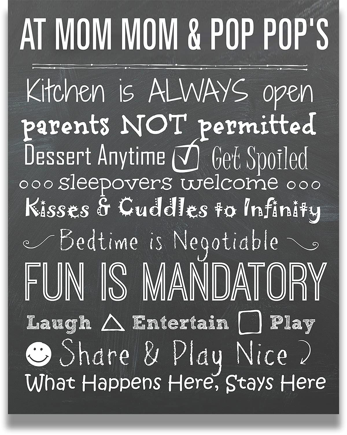 Grandparents House Rules Sign Wall Art Poster, Canvas or Print - Grandparents Day Gift Ideas - Gifts for Grandparents - Best Gifts for Grandparents Wall Decor - 8x10 unframed print