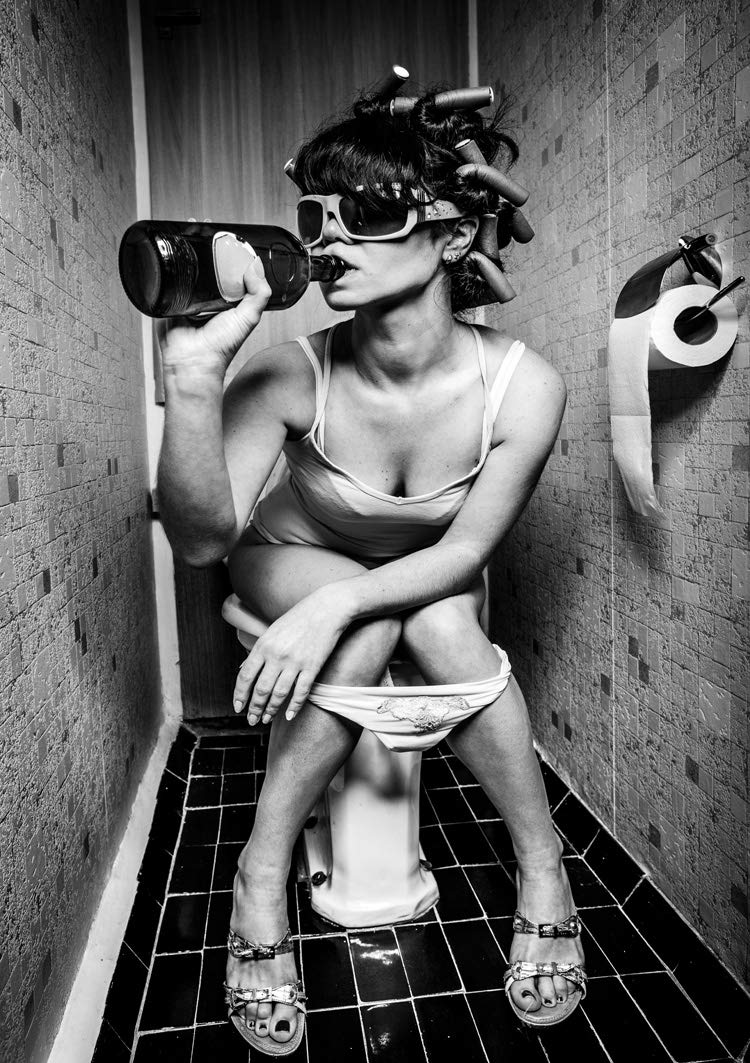 Woman Rest and Relax on Toilet Print Wall Art Décor for Bathroom Toilet Cloakroom, Black and White Women in Bathroom Art Canvas Print Poster Pictures Paintings MuralsPortrait Photography,No Frame