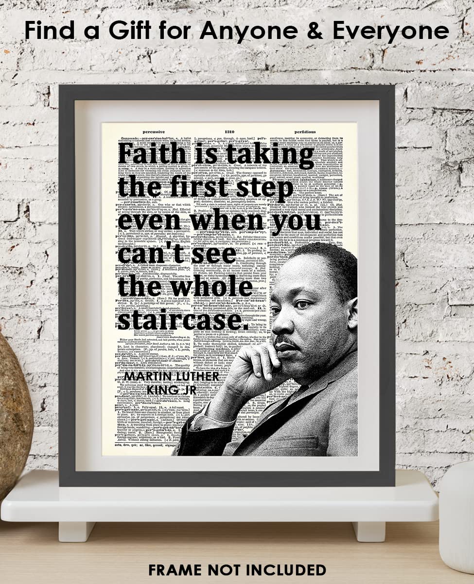 Inspirational Martin Luther King Poster "Faith… First Step" 8x10 Motivational Wall Art & Positive Affirmations Wall Decor for Bedroom Teen Girl Boy - MLK Quotes Decor & Office Decor for Men, Women