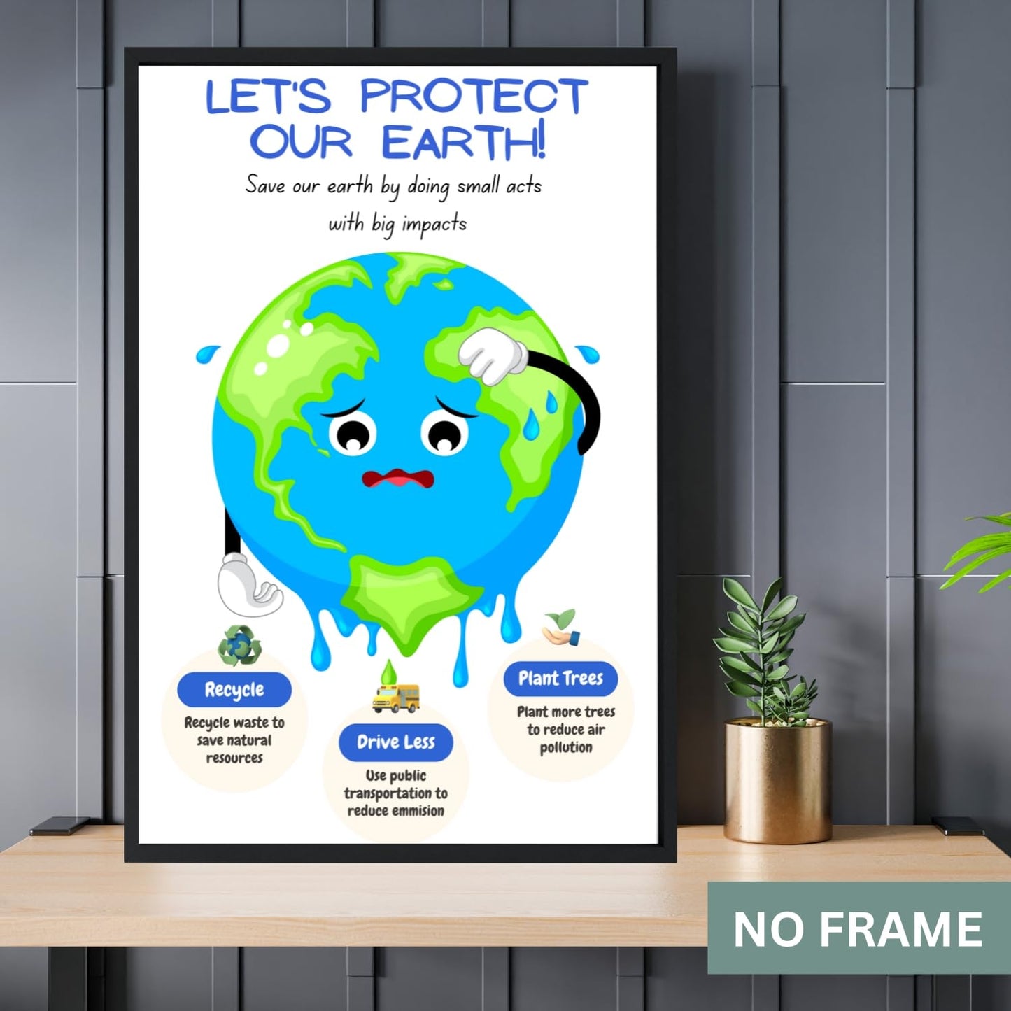 Save the Earth Art Poster. Environment Environmental Art Print Environmental Awareness for Kids, Save the Earth Print, Motivational Poster, Earth Day Eco Activist Art - 11x17 in. LAMINATED - No Frame