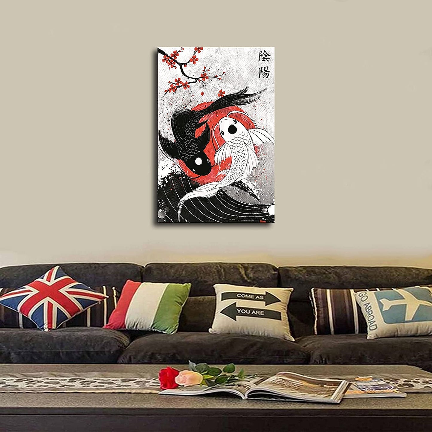 patient Koi Fish Wall Art Yin Yang Poster Canvas Printing|08 X 12 |Room Aesthetic|Bedroom Living Room Japanese Style Decoration (08×12inch), 08 x 12 in