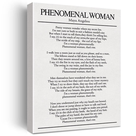 Positive Wall Art Canvas Print Phenomenal Woman Poem Maya Angelou Poster Framed Artwork Motivational Feminist Painting for Home Wall & Tabletop Decor