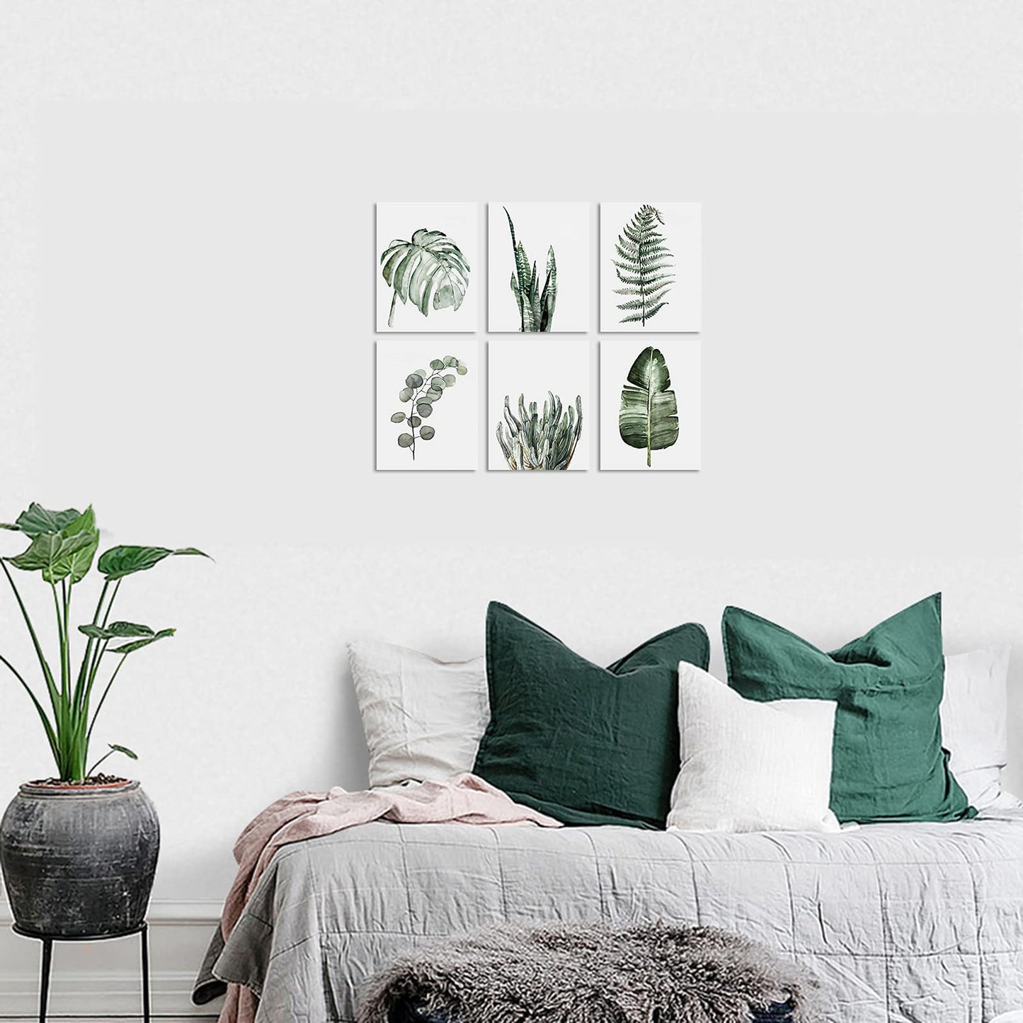 HZSYF Green Plant Picture wallart-Bathroom Kitchen Wall Decor Simple Life Tropical Leaf Canvas Paintings Nature Palm Banana Monstera Botanical Prints Contemporary Minimalist Posters Unframed 8x10inch