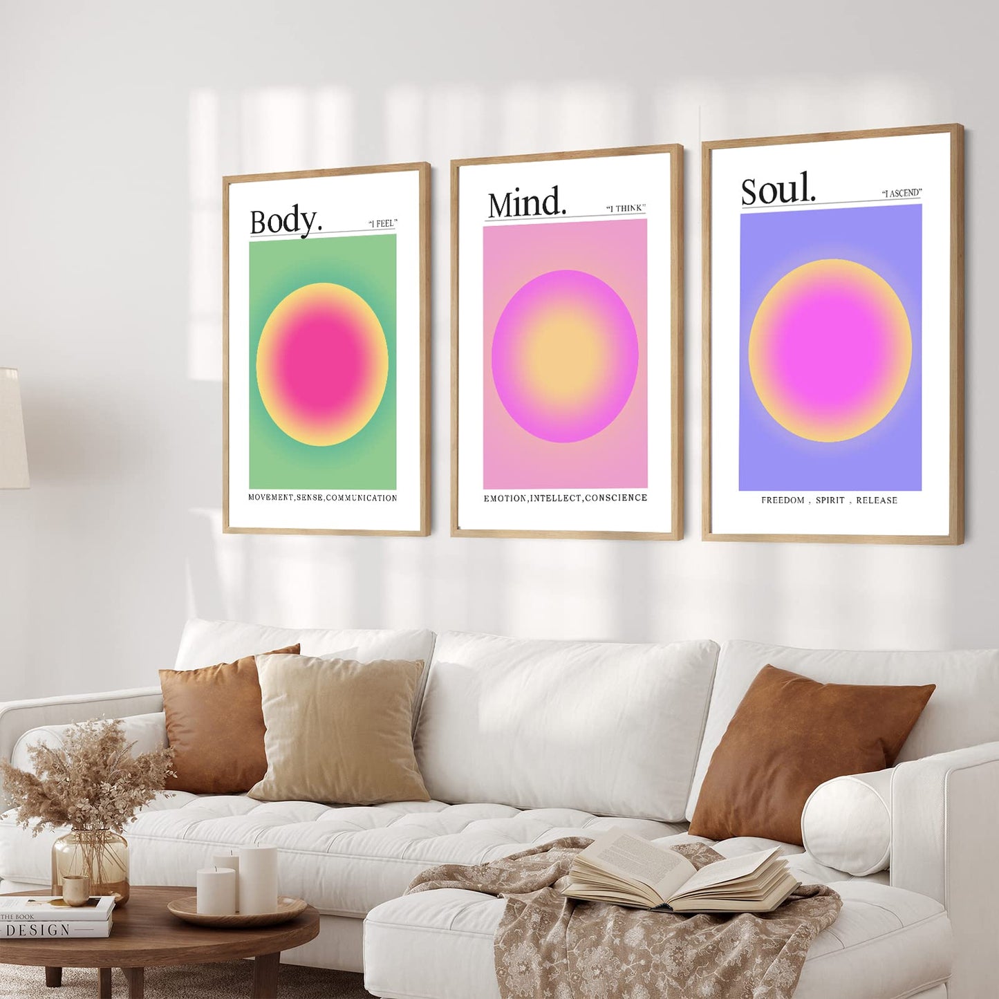 Aura Poster Angel Number Print Mind Body Soul Wall Art Energy Spiritual Picture Aesthetic Wll Art Colorful Gradient Aura Artwork Purple Pink Green Posters for Living Room Bedroom 16x24inch Unframed