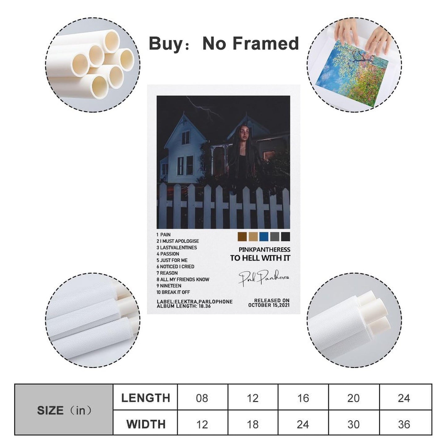 Pinkpantheress To Hell with It Poster Canvas Album Posters Cover Film Music Movie Posters Prints Picture Wall Art Home Living Room Bedroom Decoration Painting 08x12inch(20x30cm) Unframe-style