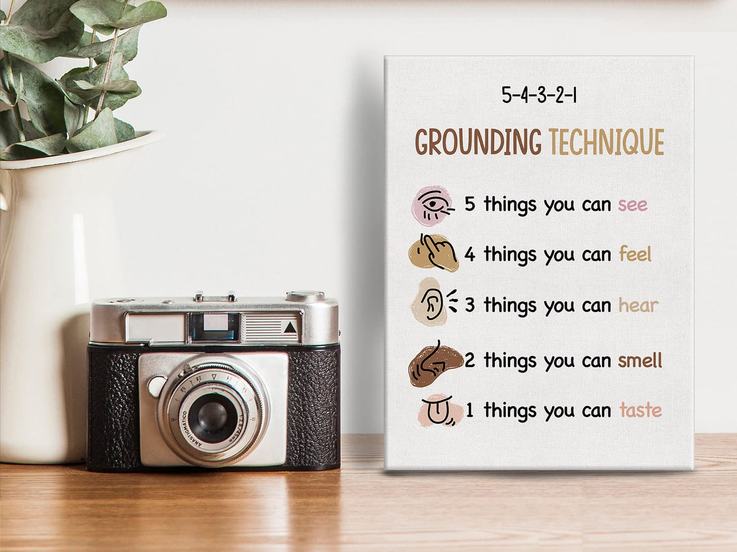 Yuzi-n Grounding Technique Print Poster Mental Health Painting Canvas Wall Art & Tabletop Decoration Home Therapy Office Artwork, Easel & Hanging Hook 12x15Inch