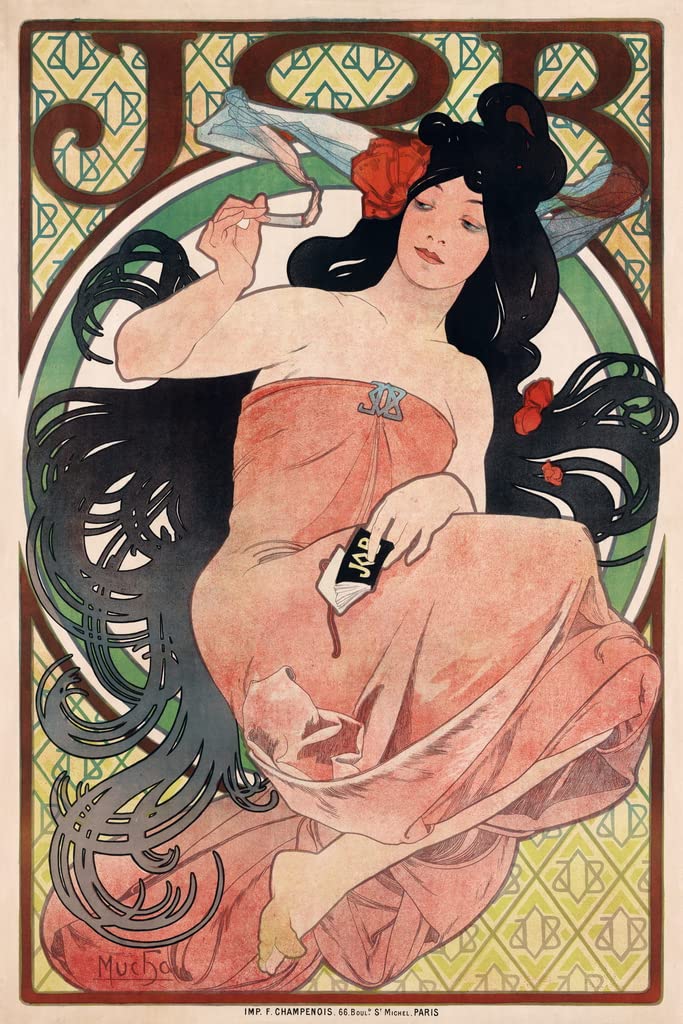 Job Cigarettes 1898 Alphonse Mucha Smoking Painting Poster Art Nouveau Vintage Ad Advertisement Cool Wall Decor Art Print Poster 12x18