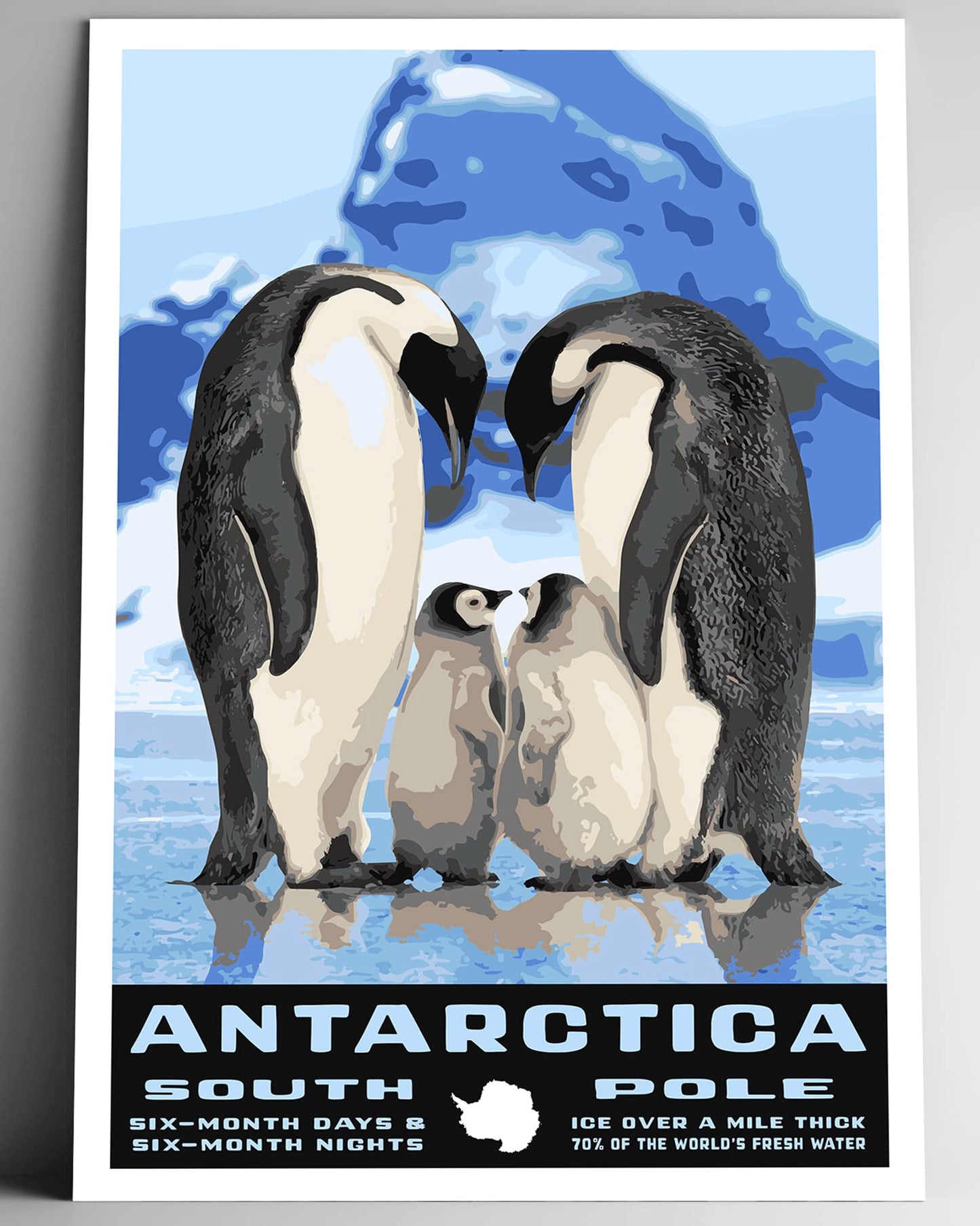 Antarctica South Pole Vintage-Style Travel Poster - 8x10-12x18-18x24-24x36 / 4x6 Postcard WPA Style Art Print Penguins (8x10 Inch Poster)
