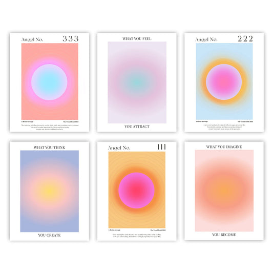 Canssape Motivation Wall Prints Gradient Aura Angel Number Poster Prints Inspirational Quotes Office Wall Art Set of 6 Preppy Poster Danish Pastle Prints for Room Aesthetic 8"x10" Preppy Wall Decor