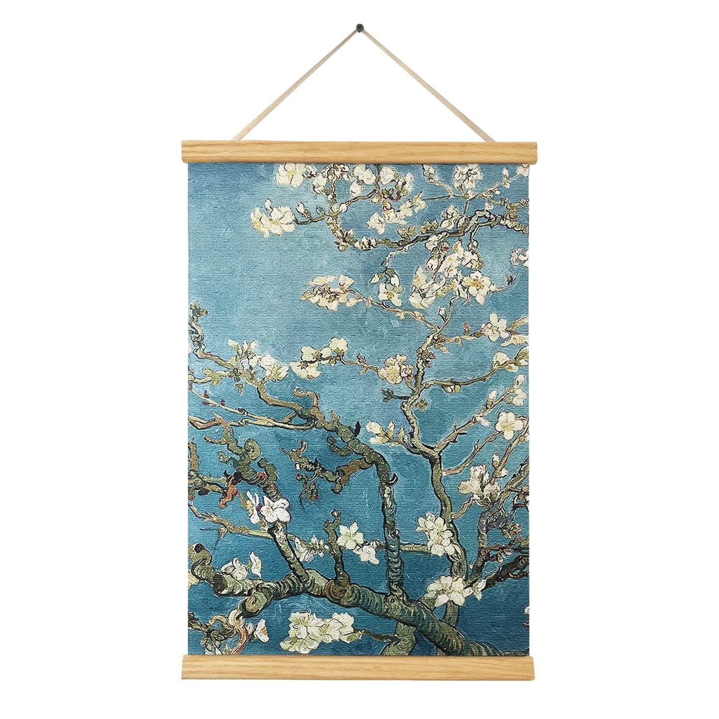 THVANART Van Gogh Canvas Wall Art Posters and Prints Almond Blossom Framed Oak Wood Scroll Hang Wall Decor for Living Room Bedroom Home Office Decorations (Almond Blossom, 8x13inch（20x33cm）)