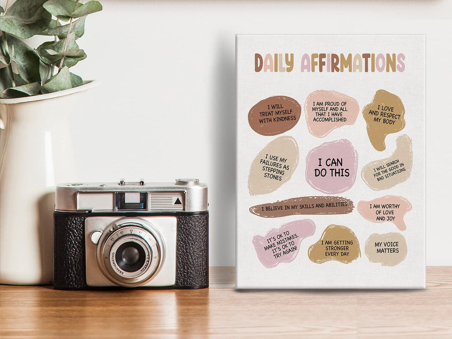 Yuzi-n Boho Daily Affirmations Print Poster Note to Self Mental Health Painting Canvas Wall Art & Tabletop Decoration Home Therapy Office Artwork, Easel & Hanging Hook 12x15Inch