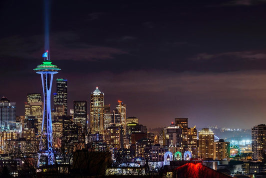 Illuminated Cityscape Seattle Washington Photo Photograph Cool Wall Decor Art Print Poster 18x12