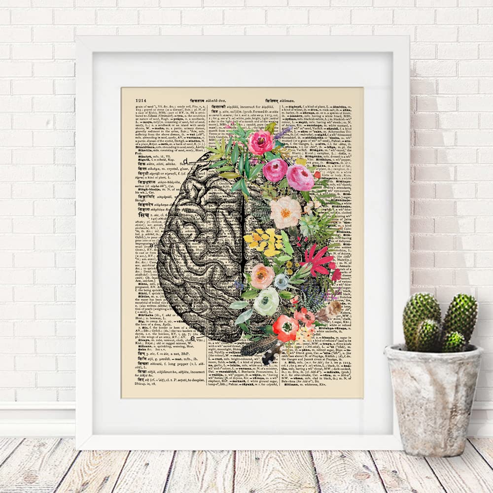 Cerebrum Floral Anatomy Print, Botanical Anatomy Print, Neurologist gift, Psychologist Gift Idea, Brain Anatomy Art, Medical Poster, Med School, Brain Art, Ready for Framing (8X10 INCH)